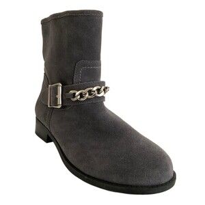 Vionic Cresent Orthotic Suede Buckle Chain Ankle Boots Gray 7.5